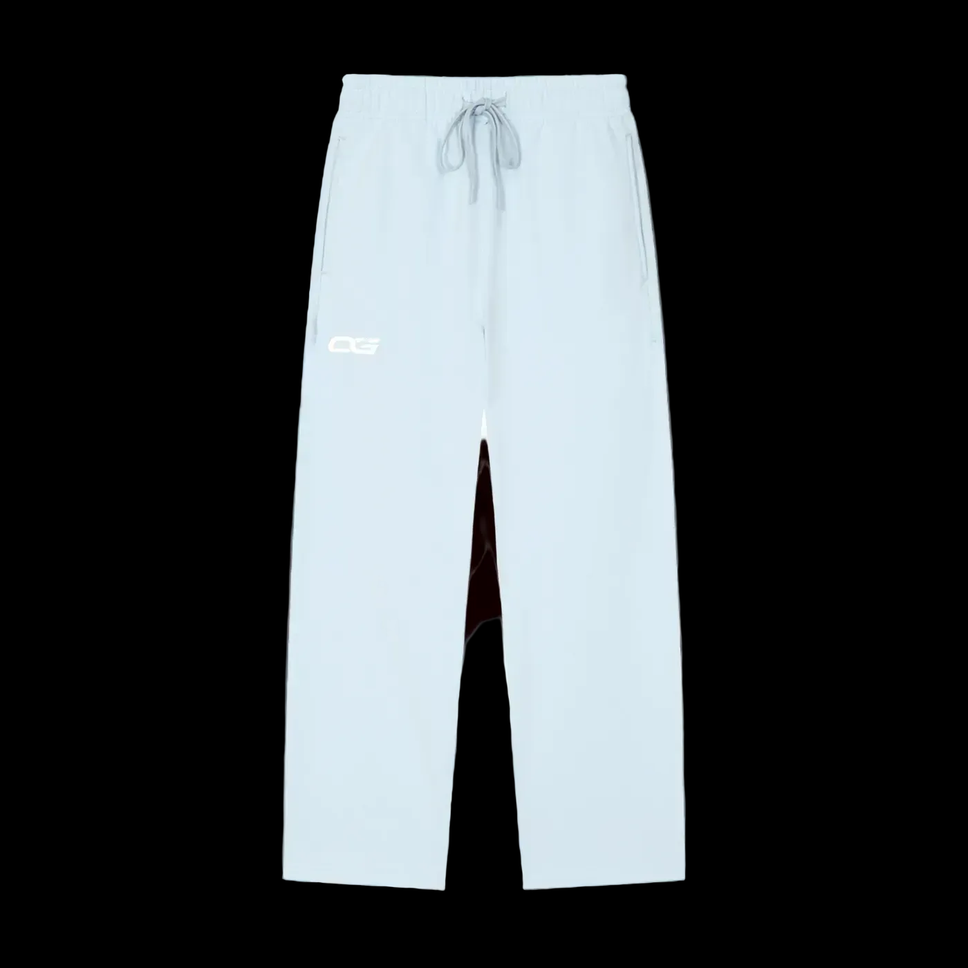 Light blue athletic pants with a white drawstring and a white 'OG' logo on the left thigh, shown against a plain white background.